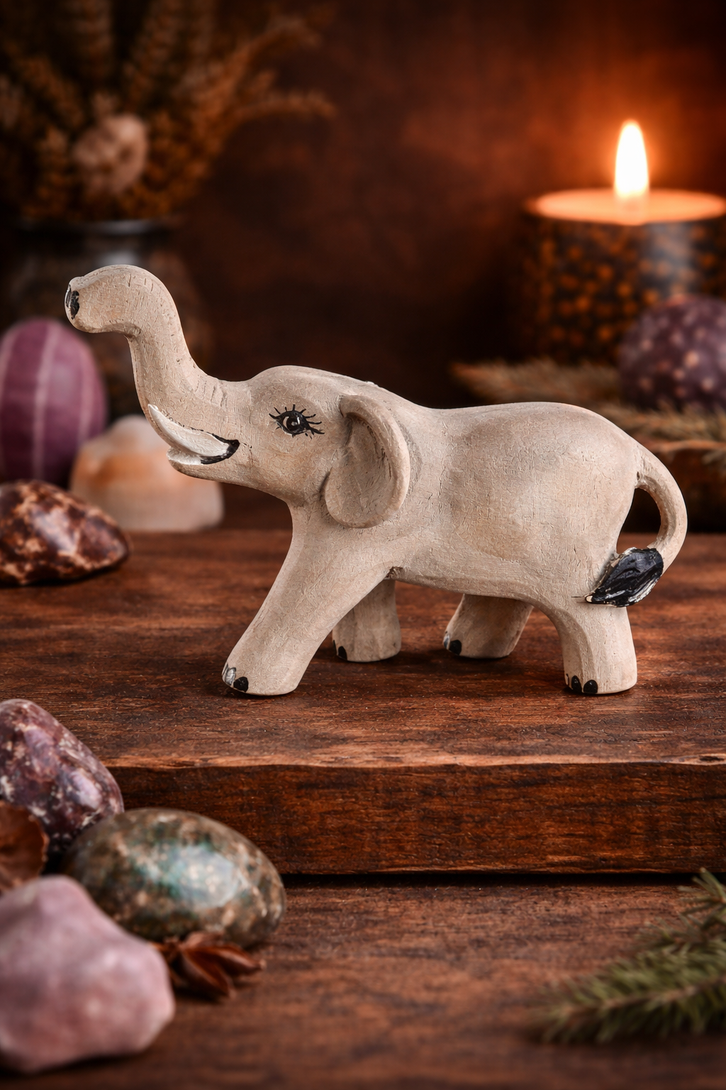 Hand Carved Elephant Ornament – African Wood Decor, Safari Animal Figurine, Fair Trade Artisan Gift