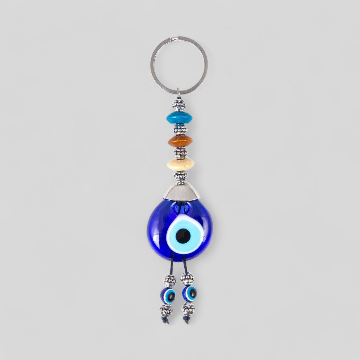 Evil Eye Nazar Boncuk Mal De Ojo Keychain with Colorful Wooden Beads-0