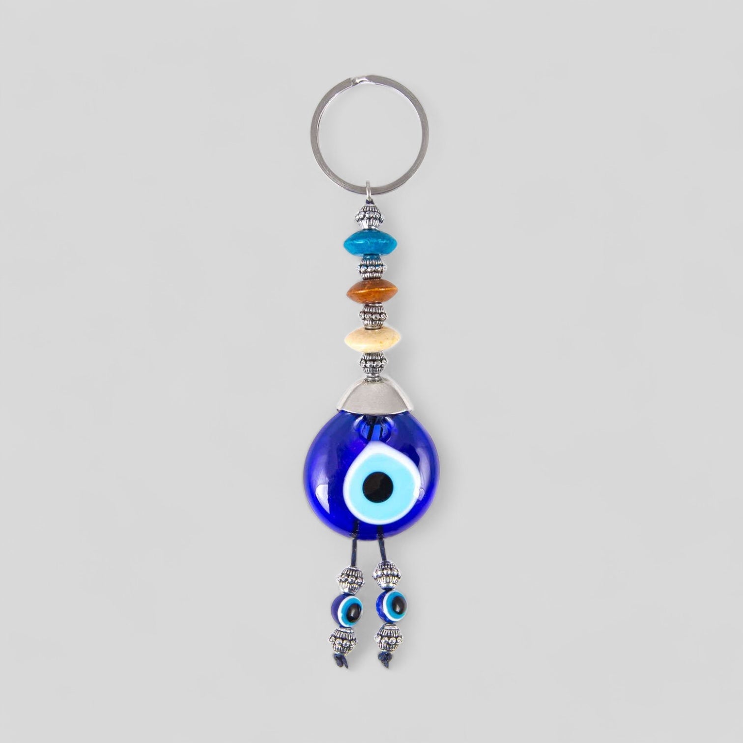 Evil Eye Nazar Boncuk Mal De Ojo Keychain with Colorful Wooden Beads-0