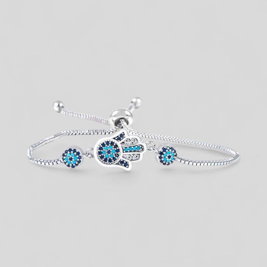 Hamsa Hand and Evil Eye Charm Bracelet - Cubic Zirconia-0