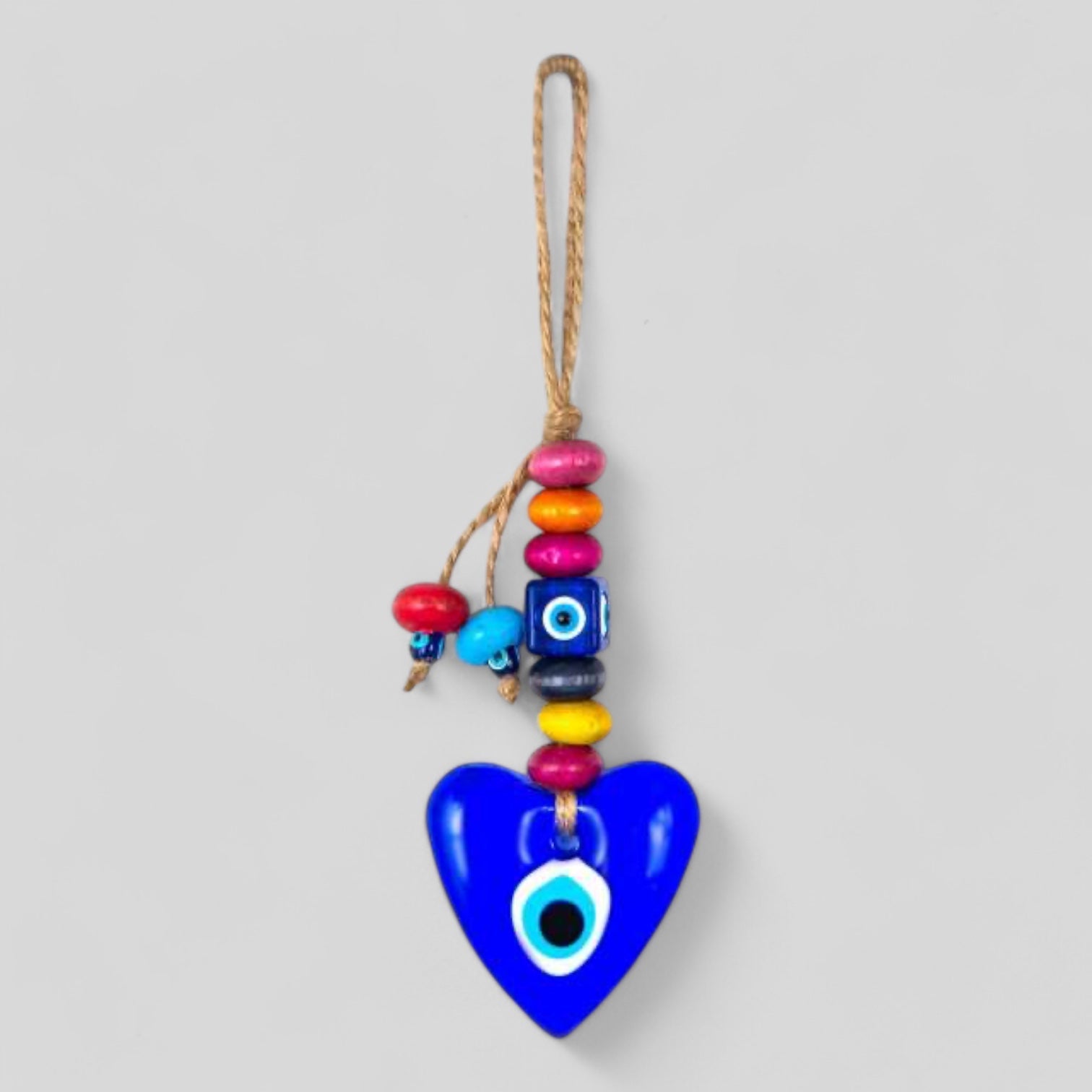 Mini Heart Shape Wall Hanging Evil Eye with Wood Beads Nazar Boncuk Mal De Ojo, Modern Boho Style Home Decor, Turkish Gift, Valentine's Day-0