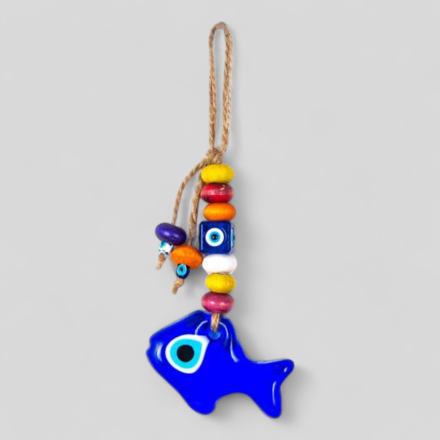 Mini Fish Shape Wall Hanging Evil Eye with Wood Beads Nazar Boncuk Mal De Ojo, Modern Boho Style Home Decor, Turkish Gift, Valentine's Day-0