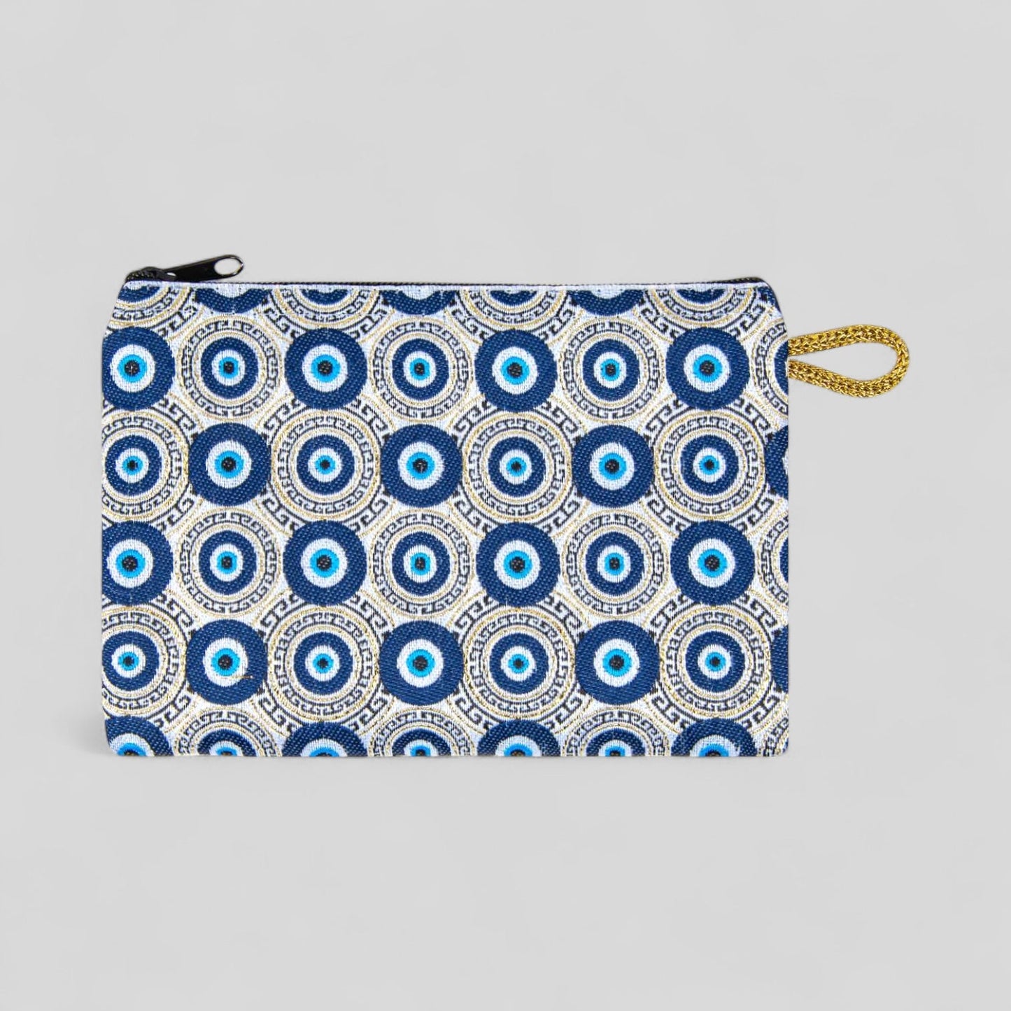 Cute Mini Round Key Evil Eye Pattern Woven Zipper Coin Purse-0
