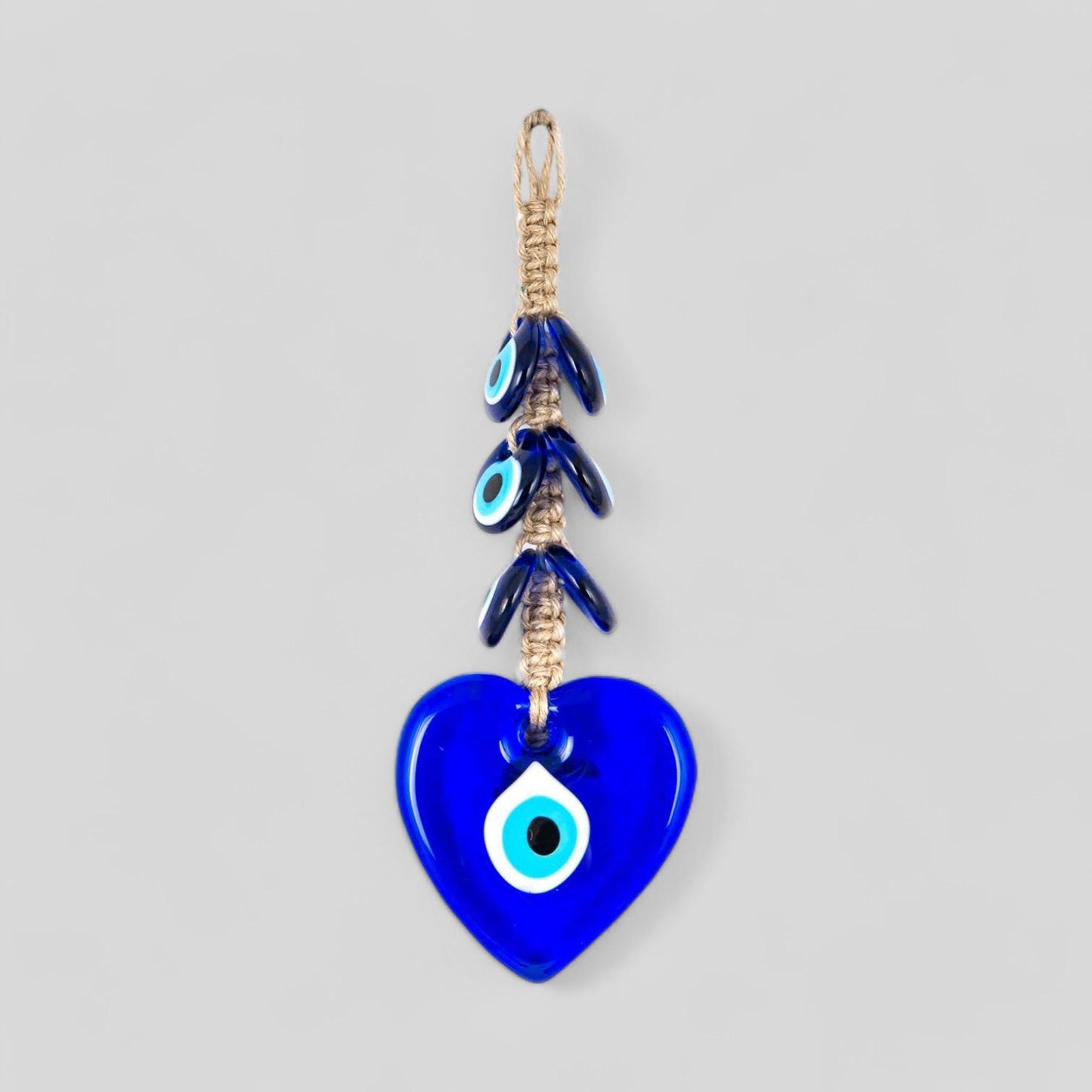 Wall Hanging Macrame Evil Eye Nazar Boncuk Mal De Ojo, Modern Boho Style Home Decor - Heart Shape Amulet with 6 Evil Eyes, Housewarming Gift-0