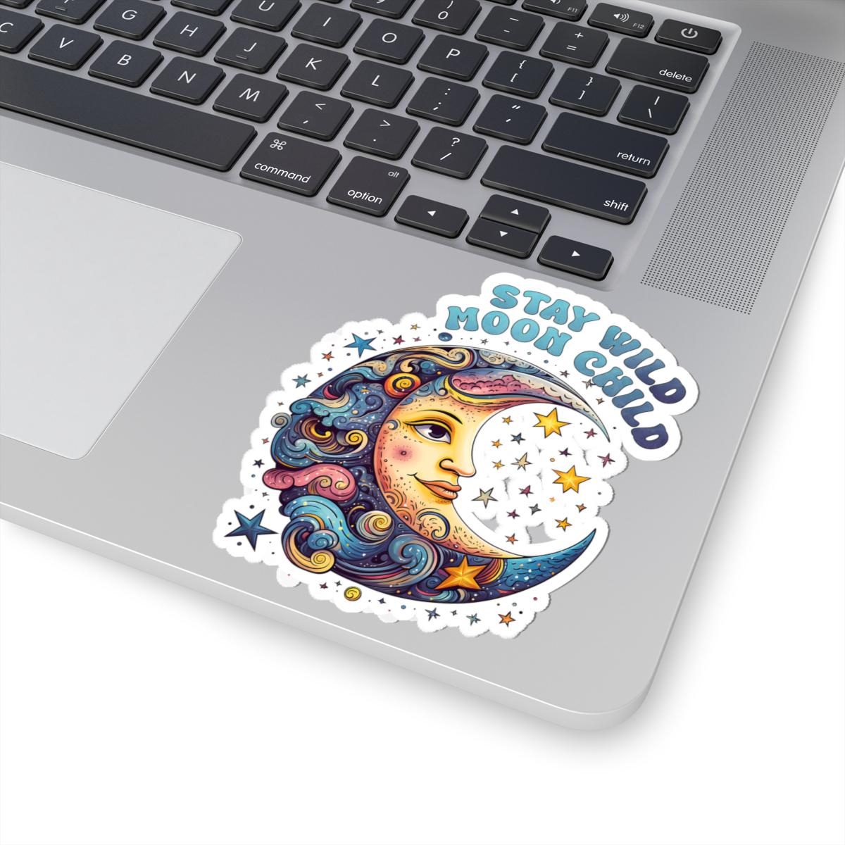 ColorFlow | Stay Wild Moon Child Celestial Moon Face Cosmic Boho Art Vinyl Sticker