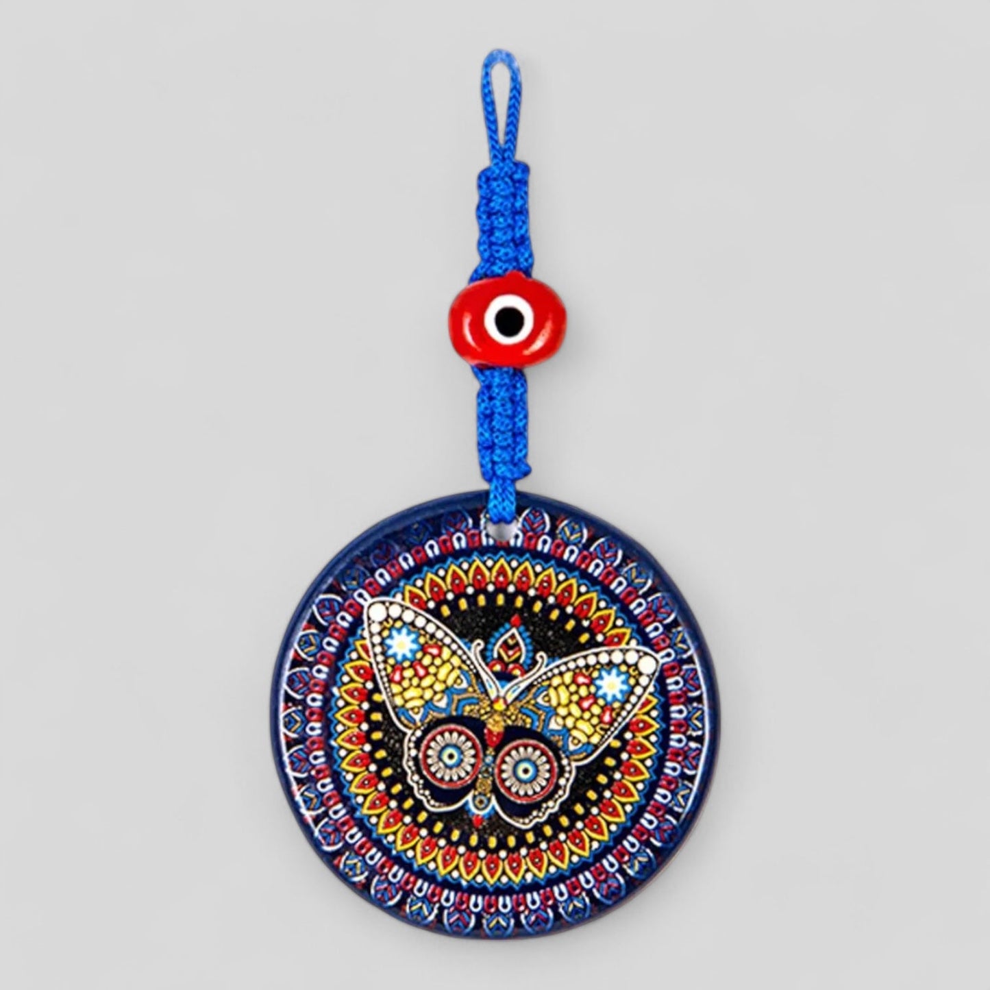 Wall Hanging Ceramic Evil Eye Nazar Boncuk Mal De Ojo, Modern Boho Style Home Decor -- Exotic Butterfly Mandala-0