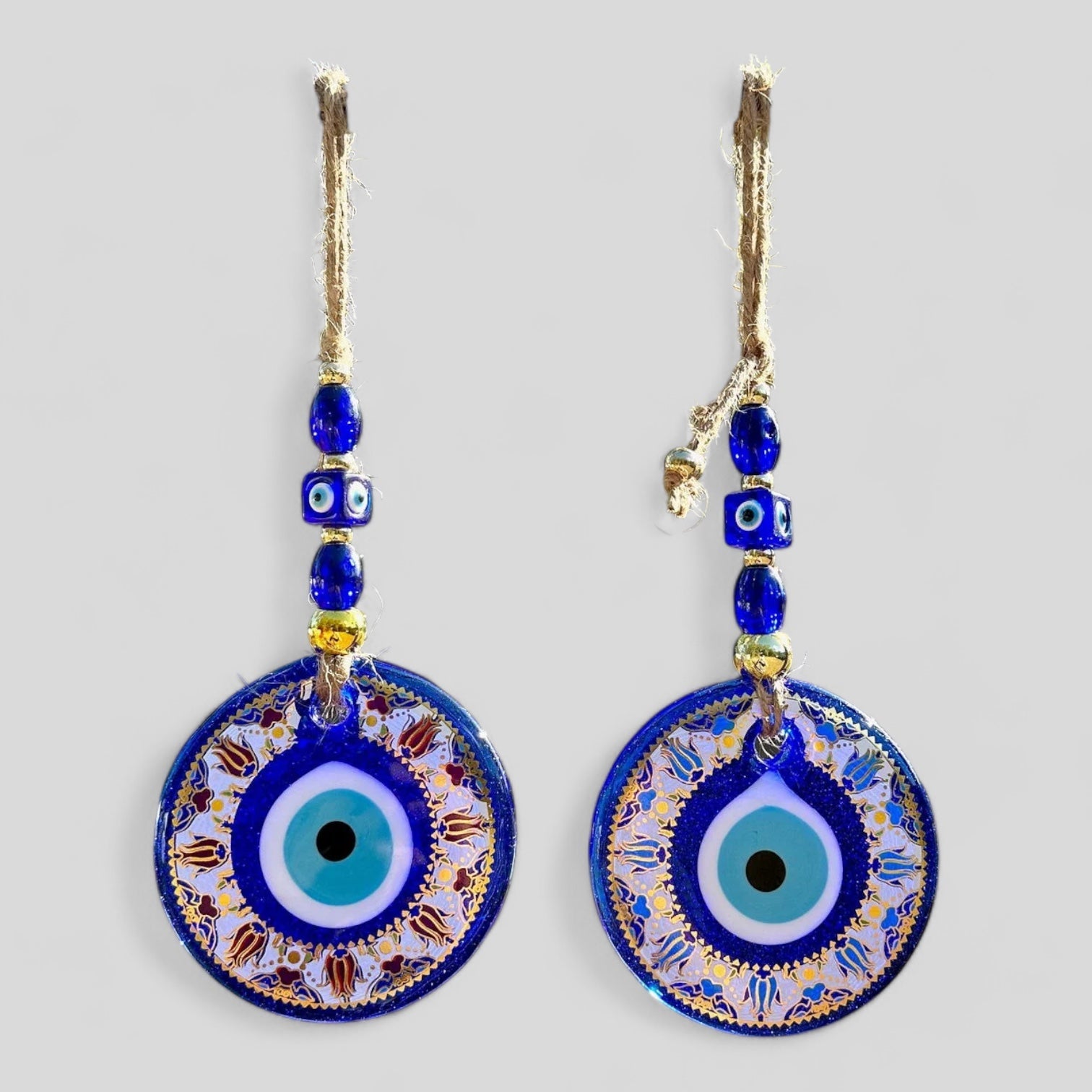Gold Trim Wall Hanging Evil Eye Nazar Boncuk Mal De Ojo, Modern Boho Style Home Decor -- Golden Tulip Mandala -- Red or Turquoise-0