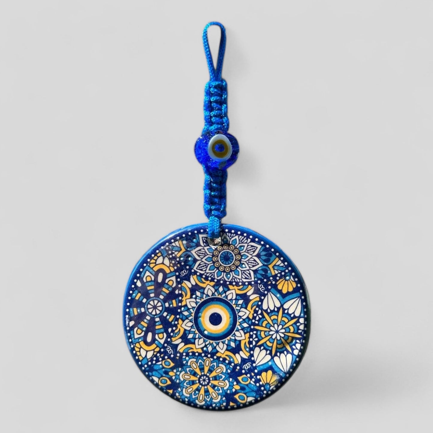 Wall Hanging Ceramic Evil Eye Nazar Boncuk Mal De Ojo, Modern Boho Style Home Decor -- Multi Floral Mandala-0