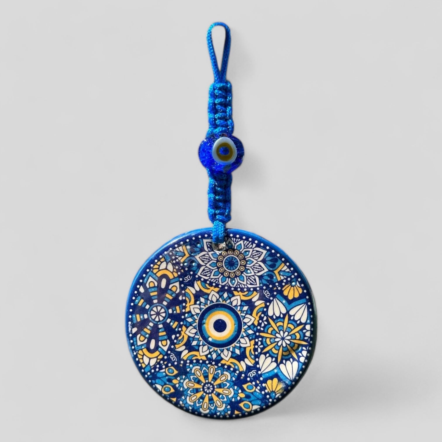 Wall Hanging Ceramic Evil Eye Nazar Boncuk Mal De Ojo, Modern Boho Style Home Decor -- Multi Floral Mandala-0