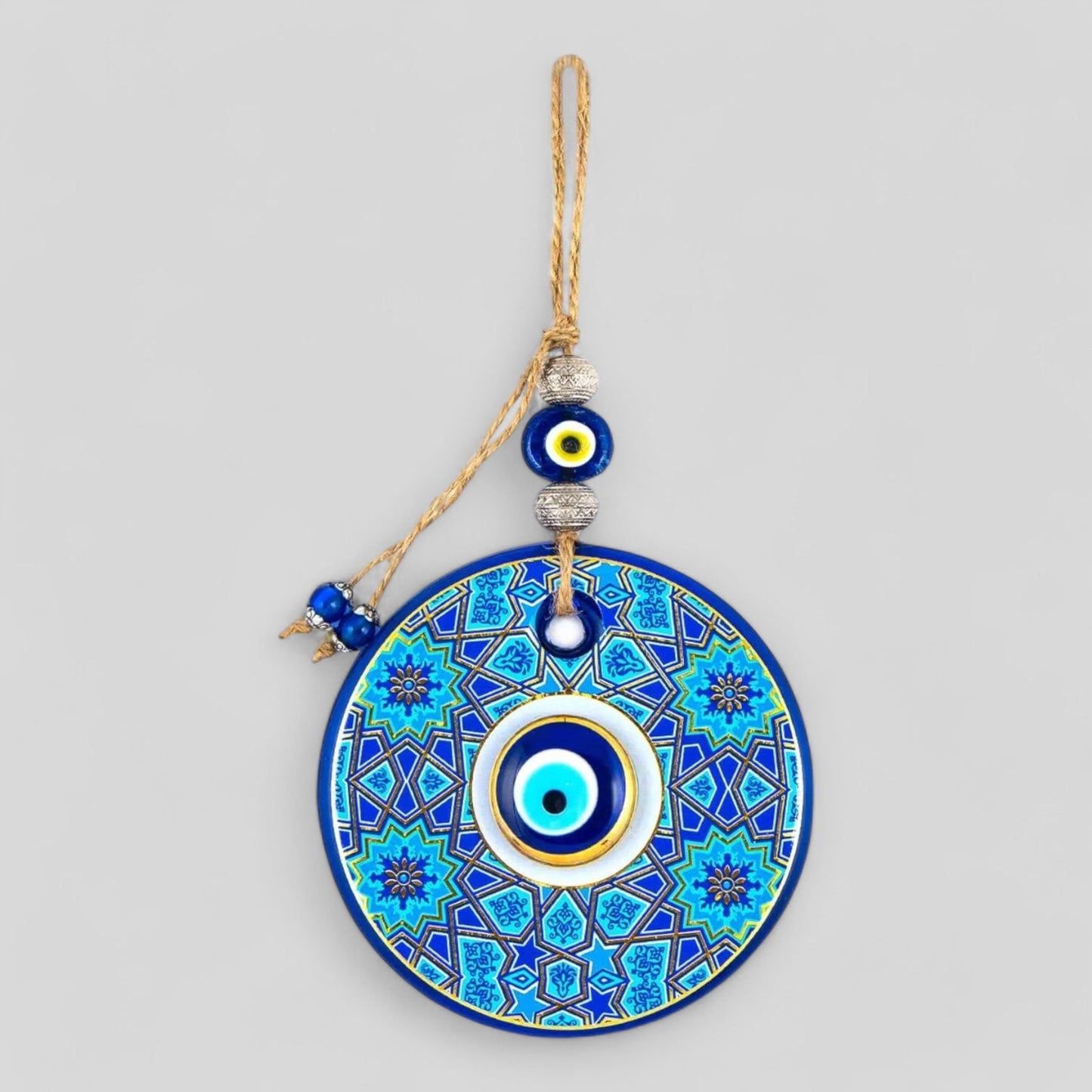 Evil Eye Wall Hanging, House Protection, Home Decor Large Wall Hanging Double Layer Nazar Boncuk Mal De Ojo - Blue and Gold Star Pattern-0