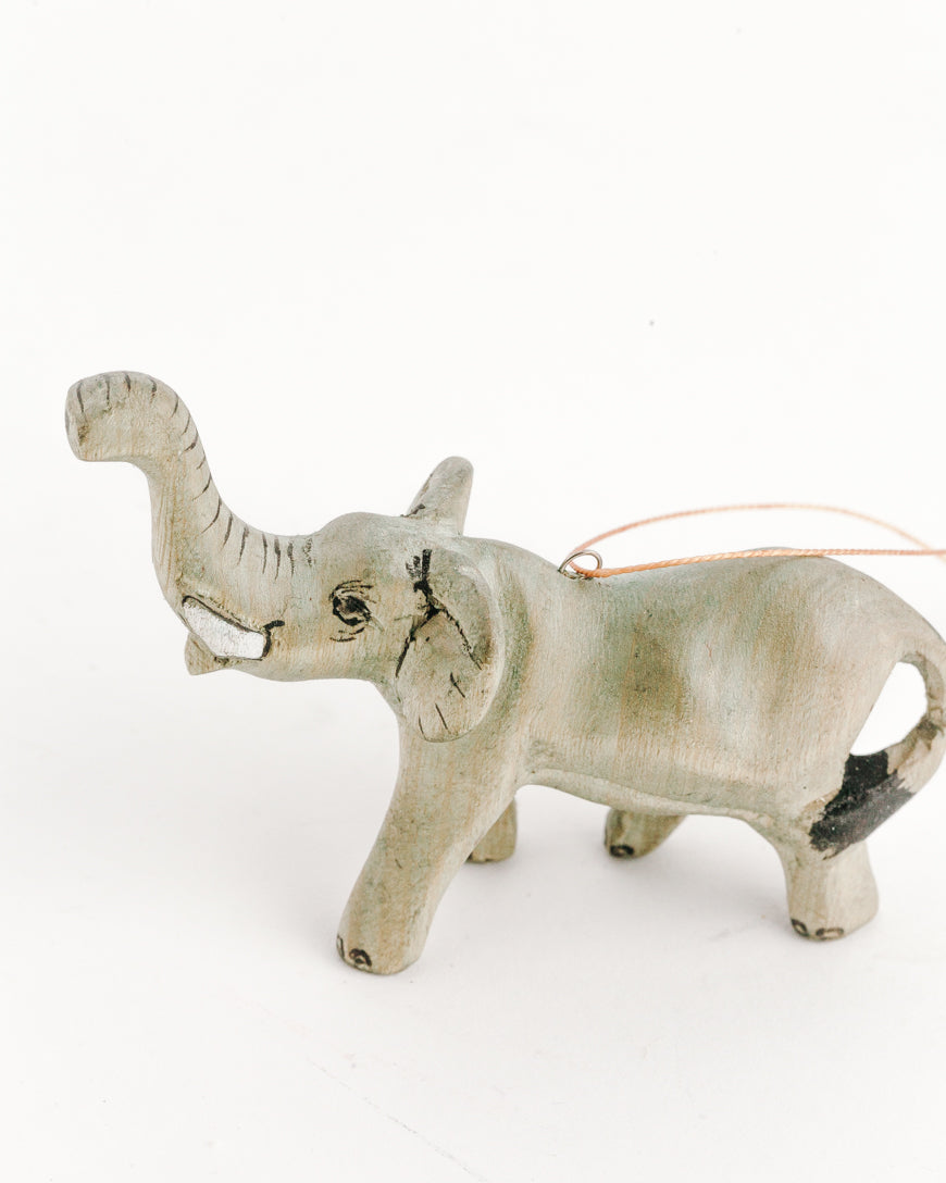 Hand Carved Elephant Ornament – African Wood Decor, Safari Animal Figurine, Fair Trade Artisan Gift